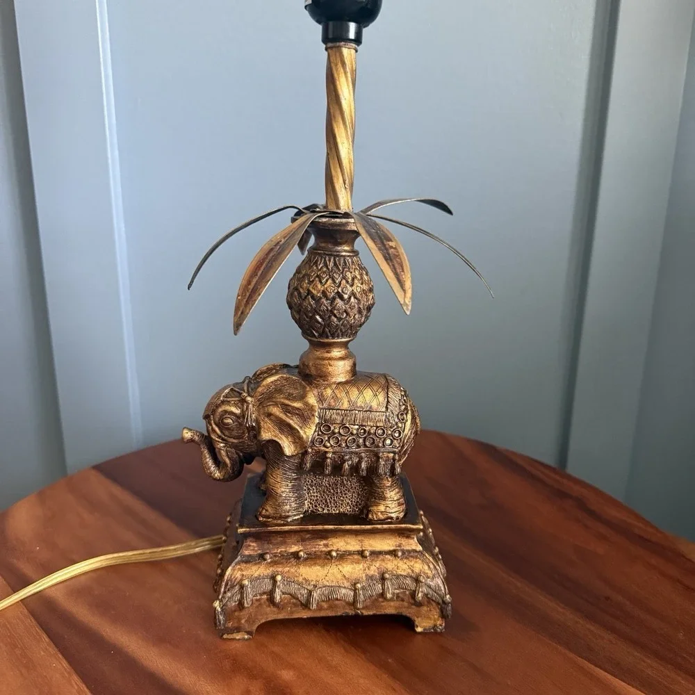 Vintage Gilded Elephant Table Lamp (Base Only) Indian Hollywood Regency Boho 14